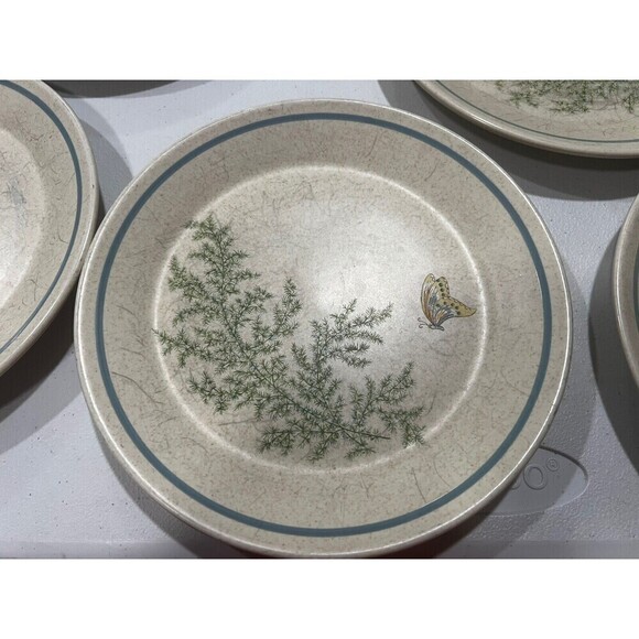 Lenox Temper Ware Fancy Free Salad Plates 8" Stoneware Ivory Butterfly Set Of 7 - Picture 2 of 7